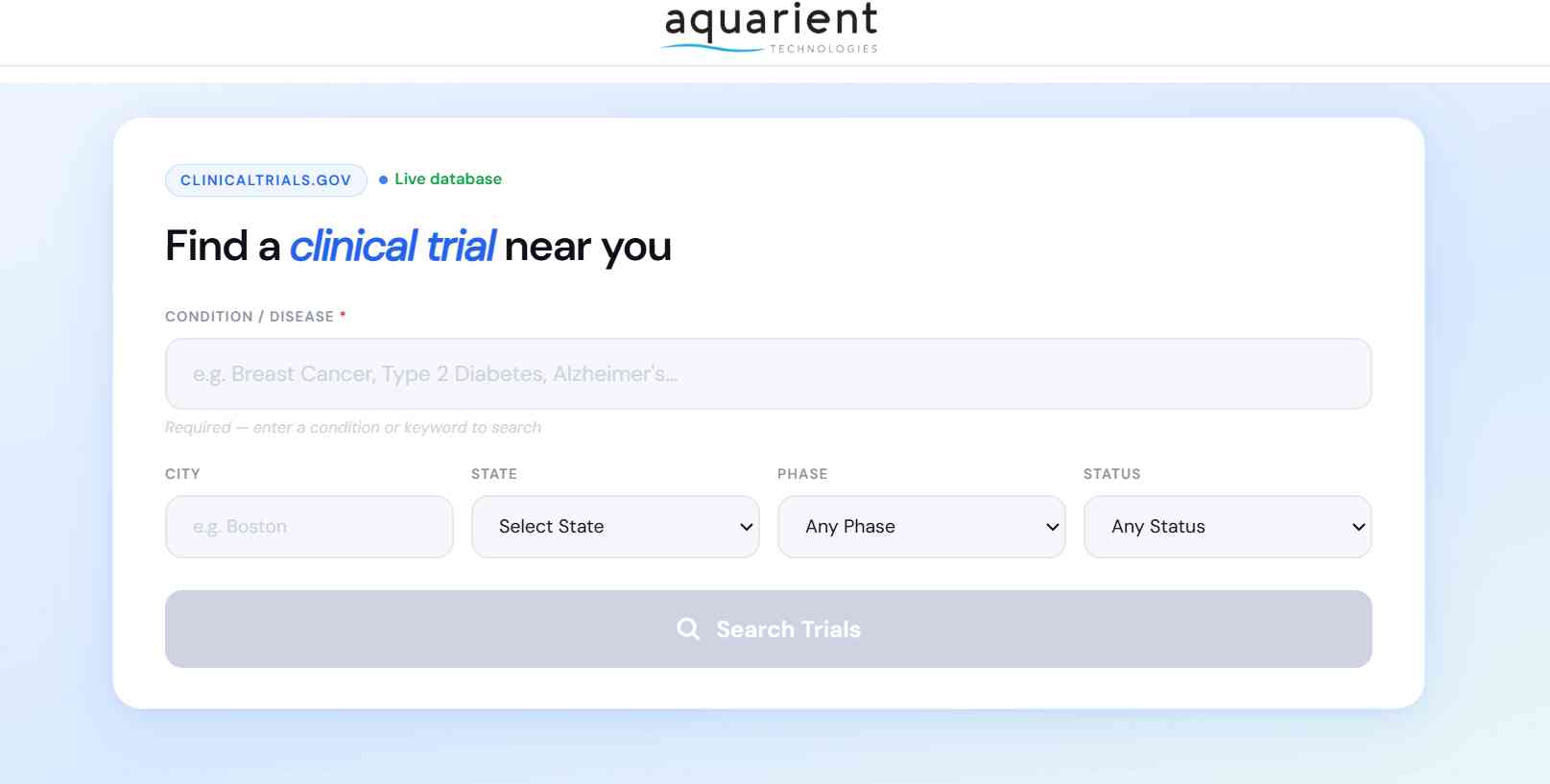 ClinTrial Navigator homepage